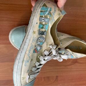 Kitson Tan and Blue Sneakers with Vintage Flair